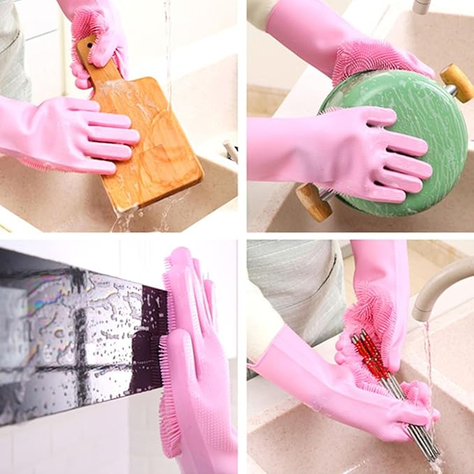 Pet Grooming Gloves,Heat-Resistant Silicone Gloves with High-Density Teeth for Enhanced Massaging and Bathing of Dogs and Cats (Pink, 1 Pair)