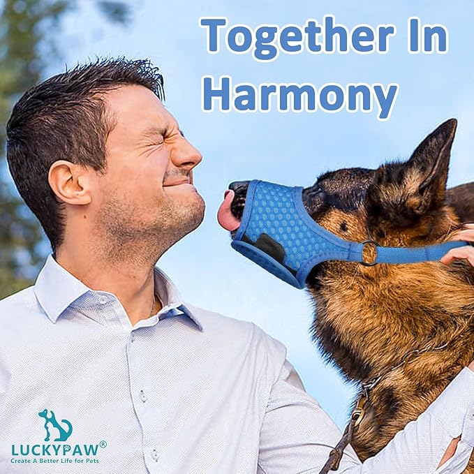 LUCKYPAW Soft Muzzle for Small Medium Sized Dogs, Dog Muzzle to Prevent Biting Chewing, Adjustable Breathable Mouth Guard for Grooming Walking Training(Blue, XS)