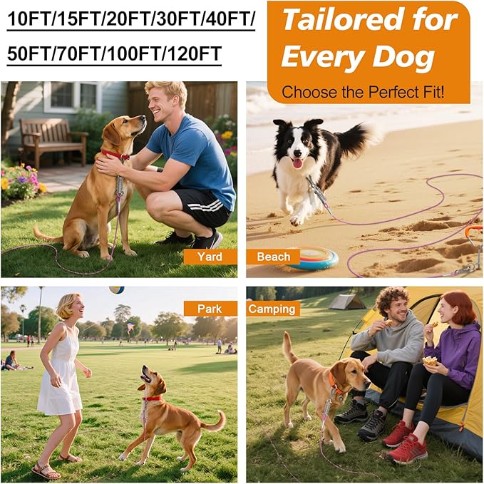 Tresbro 50 FT Dog Tie Out Cable with Spring, Shock Absorbing Tether Chains for Outside Aavilable in 10/15/20/25/30/40/50/70/100/120 FT, Heavy Duty Leads for Yard for Medium & Large Dogs Up to 500 LBS