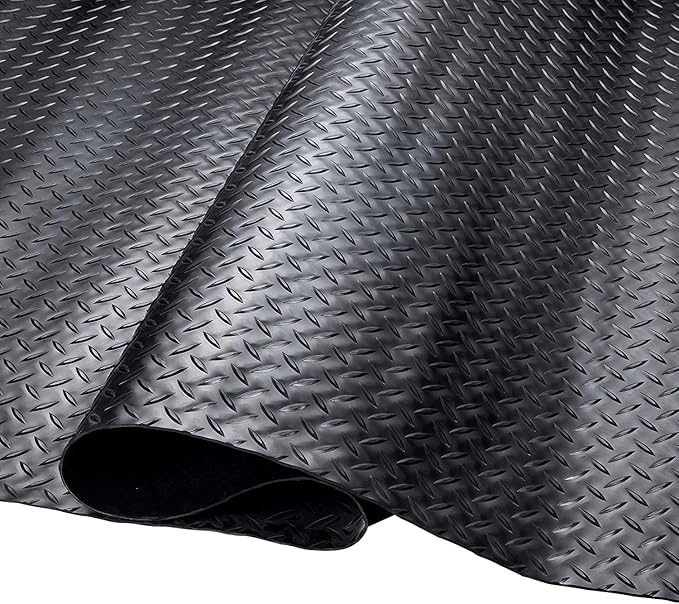SEAL 5 x 8 Ft Premium Garage Floor Mat, Solid 2.8mm Thickened Black Commercial Grade Heavy Duty Parking Mat for Garage Floor, Golf Cart, Water/Stain Resistant Floor Runner (Embossed Diamond Plate)