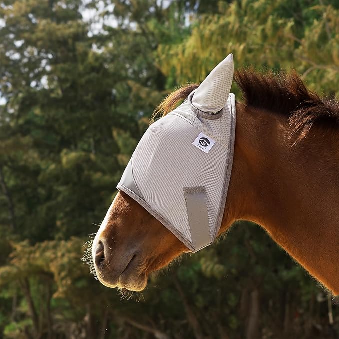 Horse Fly Mask, Adjustable Fly Masks for Horses with Ears, UV Protection from Insect Pests Comfort Mesh Without Nose Average Size Horses Accessories(Large)