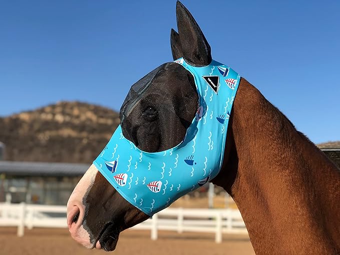 Horse Fly Mask Super Comfort Horse Fly Mask Elasticity Fly Mask with Ears We Only Make Products That Horses Like… (Sky Blue, L)