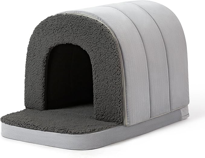 Orthopedic Dog Bed House - Dog House Indoor with Egg-Crate Foam - Tent Bed with Waterproof Lining & Nonskid Bottom, Ideal for Extra Large Breeds & Fits 42-Inch Crate - 41"x27", Charcoal
