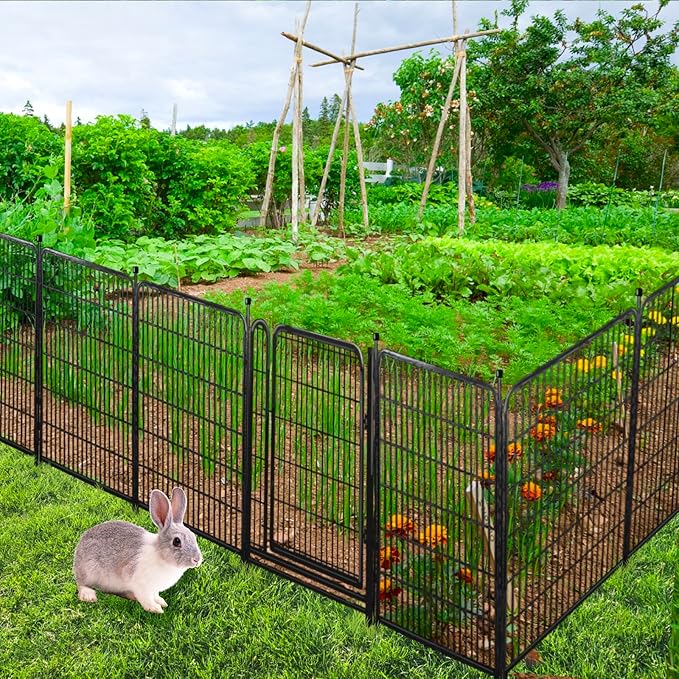 Garden Fencing 40 inch High, Dog Fence Outdoor for Yard, 8 Panels Total 18Ft(L),Gate 21 inches Wide with Low Sills. Fencing for Garden Beds, Rabbit Fence, Anti Dig Fences Barrier