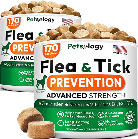 (2 Pack) Flea and Tick Prevention for Dogs Pills - 340 Chews - Natural Dog Flea & Tick Control - Oral Defense Treatment for Dogs Supplement - Vet Formulated - All Breeds & Ages - Made in USA