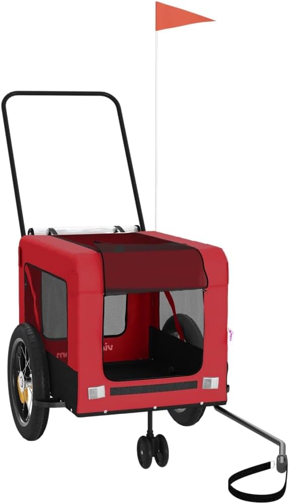 Tidyard Pet Bike Trailer Red and Black Oxford Fabric and Iron Pet Bicycle Carrier, Animal Bike Stroller for Cat, Puppy, Dog, Outdoor, Travel Style C