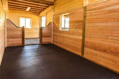 American Floor Mats - Heavy Duty Stall Tiles - Stable/Horse Flooring - Thick, Durable Rubber Solid Black 6 Center Tiles 1/2" Thick Expansion Set