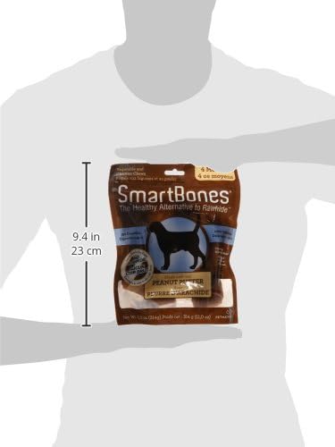 SmartBones Medium Chews With Real Peanut Butter Rawhide- Free Chews For Dogs, 4 Count