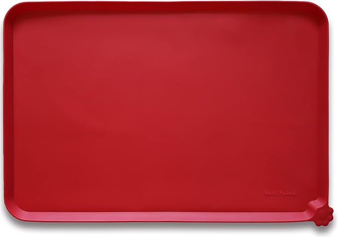 Hoki Found L Silicone Pet Food Mats Tray - Non Slip Pet Dog Cat Bowl Mats Placemat - Dog Pet Feeding Mat - Waterproof Dog Cat Food Mats -Pet Water Mats for Carpet - Classic red