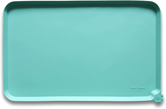 Hoki Found X-Large Silicone Non Slip Pet Food Mats - Silicone Pet Proof Bowls - Waterproof & Easy to Clean - For Dogs & Cats - Cool Mint
