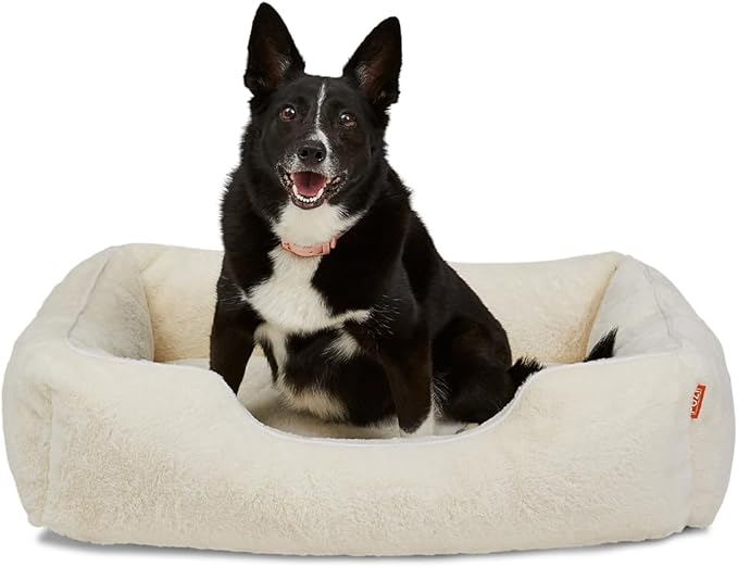 FUZI Luxury Aesthetic Dog Bed for Medium Dogs with Washable Cover, Pet Couch, Pet Bed with Sides, Non-Slip Bottom, Soft and Durable Calming Dog Bed, Faux Rabbit Fur, Medium 31.75x23.6x9.5 Soft White