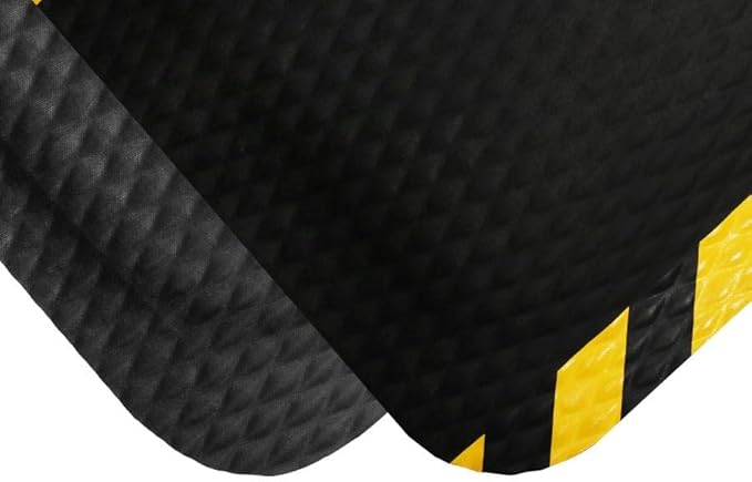 American Floor Mats Hog Heaven 5/8 inch Black & Yellow Border 3' x 12' Nitrile Backed Anti-Fatigue Comfort Mat