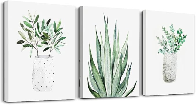 farmhouse Wall Art painting for dining room bathroom Abstract Canvas art family Wall decor for Bedroom kitchen Wall Decoration Living Room decor art Green Leaf pictures Artwork for home walls 3 piece