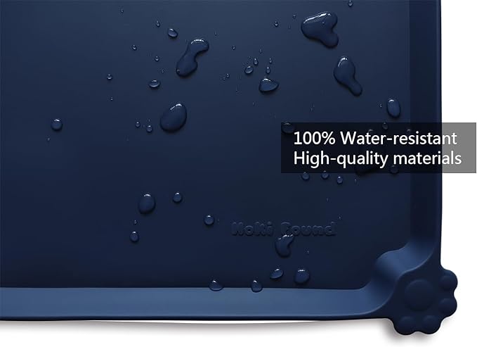 Hoki Found Silicone Pet Food Mats Tray - High-Lips Pet Dog Cat Bowl Mats - Dog Pet Cat Feeding Mat - Waterproof Dog Cat Food Mats -Pet Water Mats for Floors - French Navy