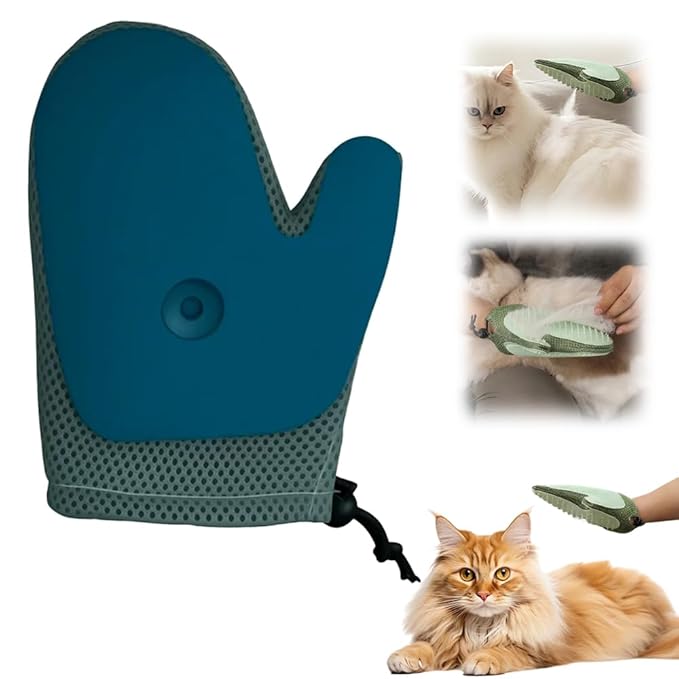 All-in-One Grooming Mist Glove for Pets, Upgrade Efficient Pet Hair Remover Gloves Grooming Spray Comb, Gentle Deshedding Efficient for Dogs & Cats (Blue)