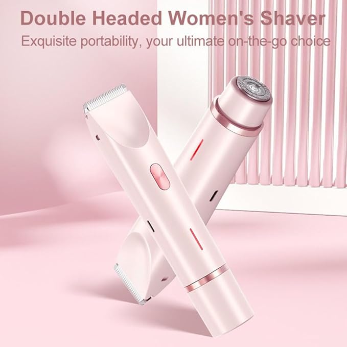 Bikini Trimmer for Women 2025 Upgrade Dual Head Shaver Women Ceramic Blades 2-in-1 Women's Body Shaver Electric Razor 90min Cordless Runtime Waterproof Travel Grooming Kit (Blue)
