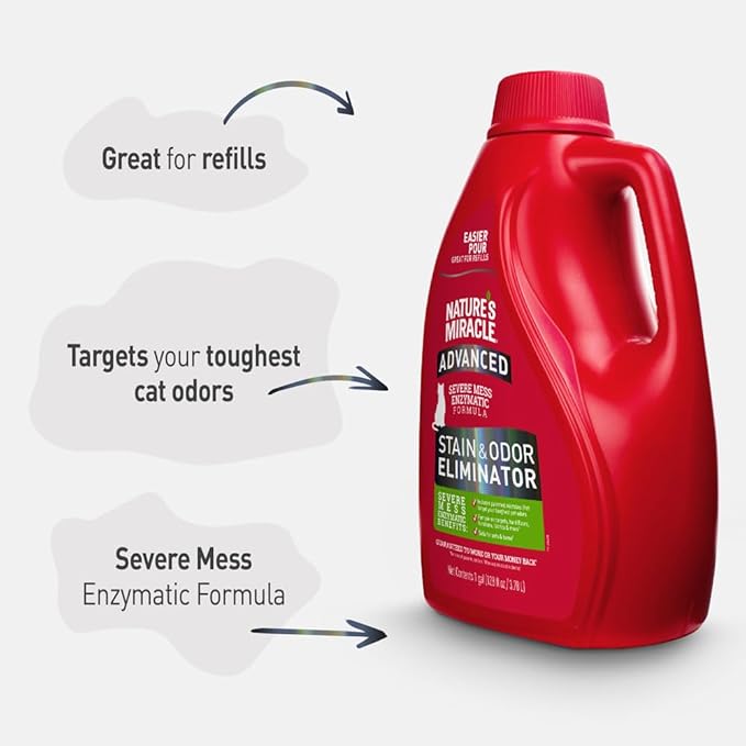 Nature’s Miracle® Advanced Stain & Odor Eliminator, 128 fl oz, Fresh Scent, Severe Mess Enzymatic Formula for Tough Pet Messes