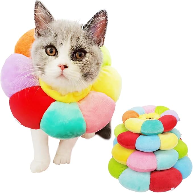 KUDES Cat Small Dog Recovery Collar, Cute Neck Cone After Surgery, Adjustable Pet E Collar, Wound Healing Protective Cone Surgery Recovery Elizabethan Collars for Small Pet (M(within 9.5lb), Colorful)