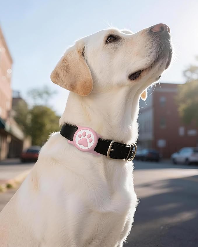 IP68 Waterpoof Dog Airtag Holder, Stretchy Silicone Full Body Covered Apple Air Tag Holder for Dog Cat Collar Fit All Width Collar (Green/Pink, 2 Pack)