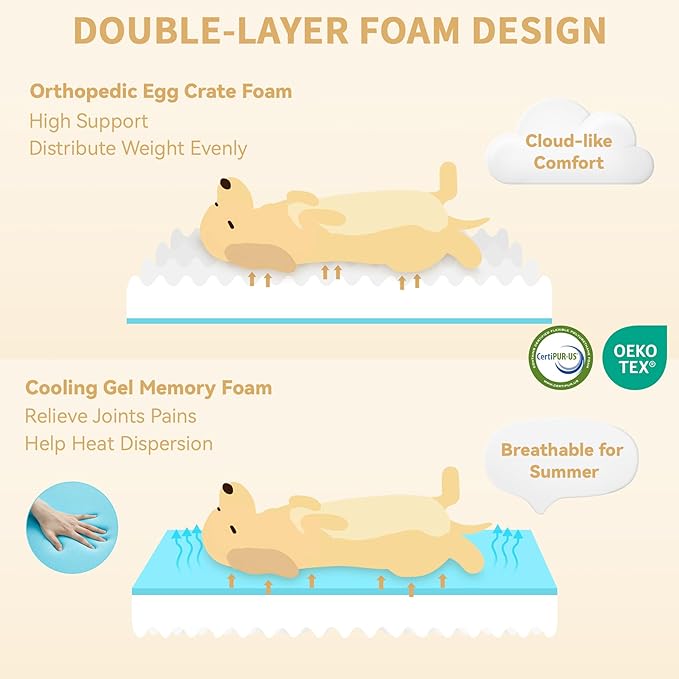 Orthopedic Waterproof Dog Bed for Extra Large Dogs, Memory Foam XL Dog Bed with Sides, Egg-Crate Foam and Non-Slip Bottom Jumbo Dogs Couch Beds with Washable Removable Cover(Jumbo,Brown)