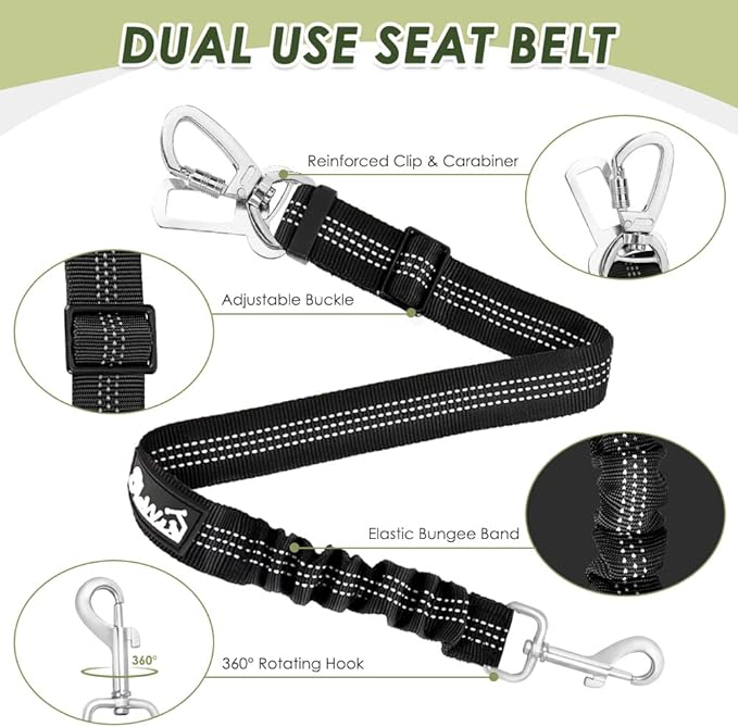 SlowTon Dog Seat Belt Harness for Car, Dog Car Harness Adjustable Mesh Breathable & Dog Seatbelt Safety Tether with Elastic Bungee for Small Medium Large Pets(Red, Double Clip, S)