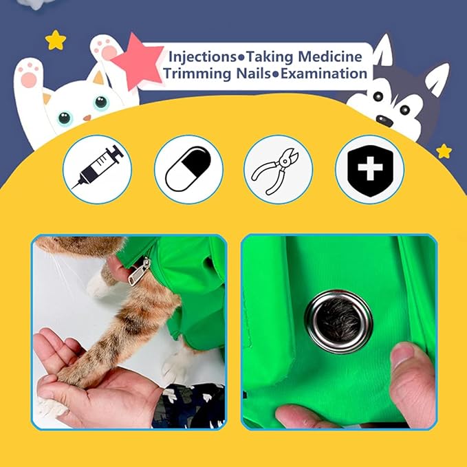 Kukaster Pet Cat’s Restraint Bag for Claw Care Nail Trimming Anti-Scratching Grooming Bag for Cats Medical Examination(Orange-l)