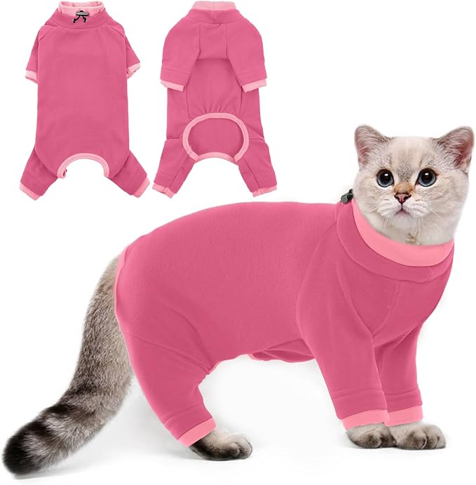 PUMYPOREITY Cat Recovery Suit, Stops Wound Licking After Surgery, Sticky Hair Shirt with Sticky Fabric, Cat Pajamas Prevents Over-Grooming, Pink, XS