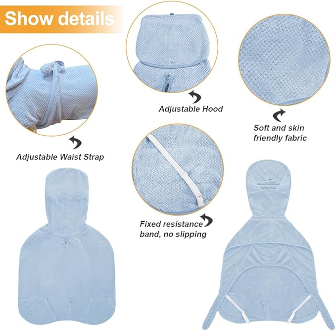 KOOGALSmall to Medium Size Dog Bathrobe, Quick Drying Super Absorbent Used for After Bathing, Warm Dog Towels, Adjustable Hoodies and Belts for Pet Dogs Bath Clothes Products(Blue Jacquard, L)