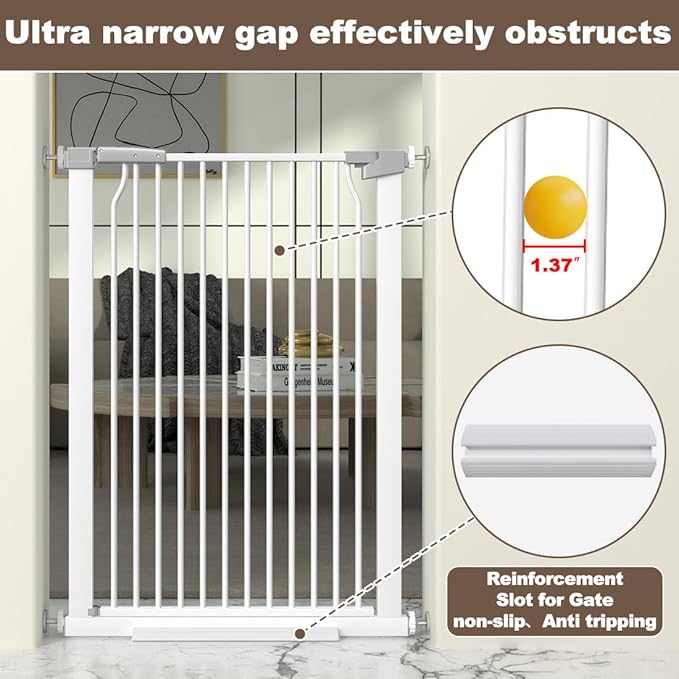 41" Extra Tall Cat Gate for Doorway, 54.5-60.2'' Metal Pet Baby Safe Gate, Extra Wide Pressure Mounted Child Door with Expansion Kit, No Drilling Baby Gate Indoor, No Climb Proof Gate, White
