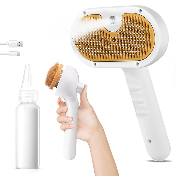 Pet Steam Brush for Dog & Cat – 3-in-1 Spray Hair Removal Comb – Steam for Shedding & Grooming – Water Brush for Long & Short Haired Pets – Spritz Defur Comb –