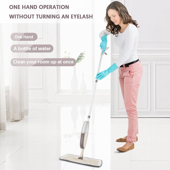 Spray Wet Mops for Hardwood Floor Cleaning - MEXERRIS Dust Dry Mops with 3 Reusable Washable Pads Wood Floor Mop with Spray Home Commercial Use Hardwood Laminate Wood Ceramic Tiles
