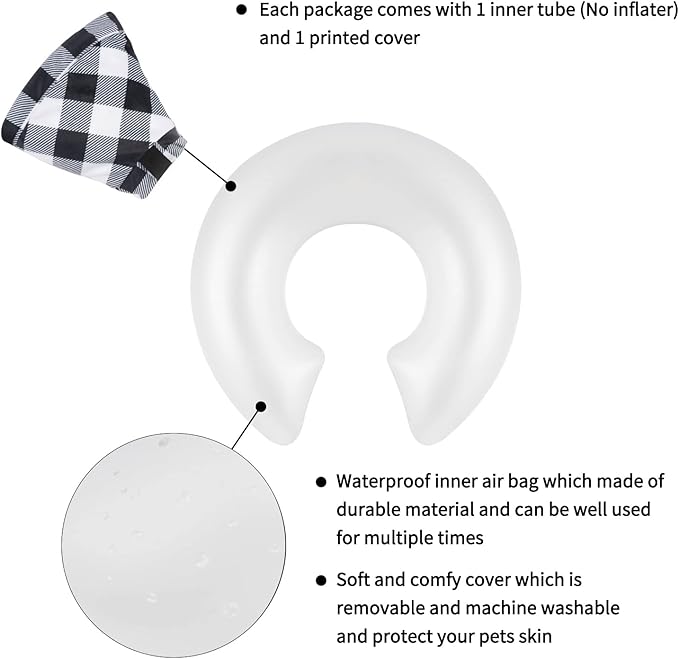 CuteBone Inflatable Dog Cone with Removable Soft Fleece Covers for Small/Medium/Large Dogs and Cats Neck Donut Collar After Surgery GWB03L