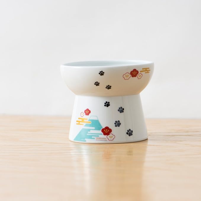 Necoichi Raised Stress Free Cat Food Bowl, Elevated, Backflow Prevention, Dishwasher and Microwave Safe, No.1 Seller in Japan! (Fuji Limited Edition, Large)