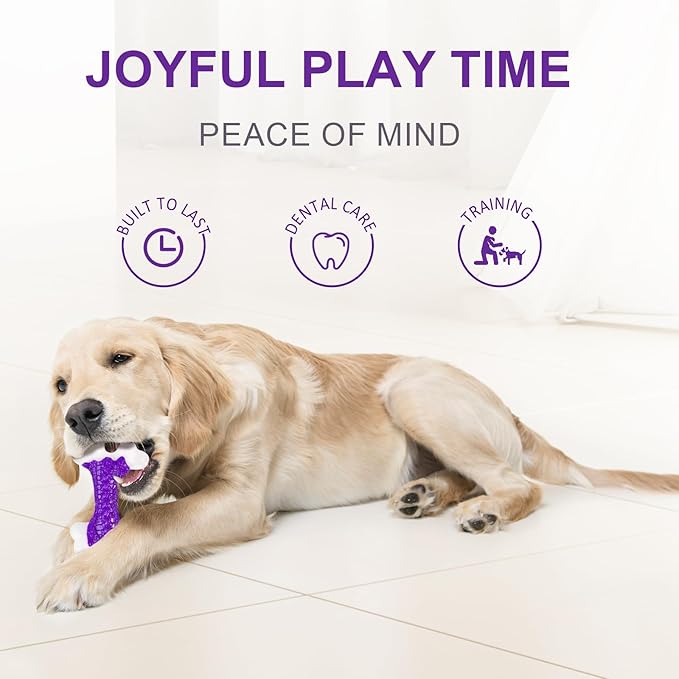 Tough Dog Chew Toys for Aggressive Chewers Large Medium Breed Bacon Flavor, Bone Toy Dog, Nylon Heavy Duty Extreme Indestructible Teething Training