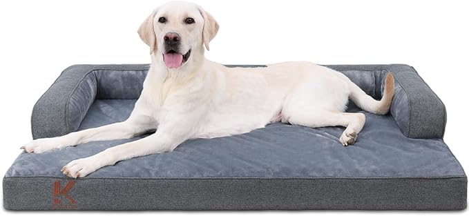 KSIIA Orthopedic Dog Bed for Large Sized Dog，Washable Pet Sofa with U-Shaped Bolster Removable Waterproof Cover Non-Slip Bottom and Egg-Crate Orthopedic Foam Pet Couch Bed, 41 x 27 Inch, Dark Gray