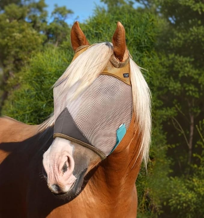 Fly Masks for Horses, 70% Uv-Block, Breathable Fly Mask for Equines, Durable, Comfortable Fit for All-Day Protection, Horse Size (Horse Fly Mask, Standard)