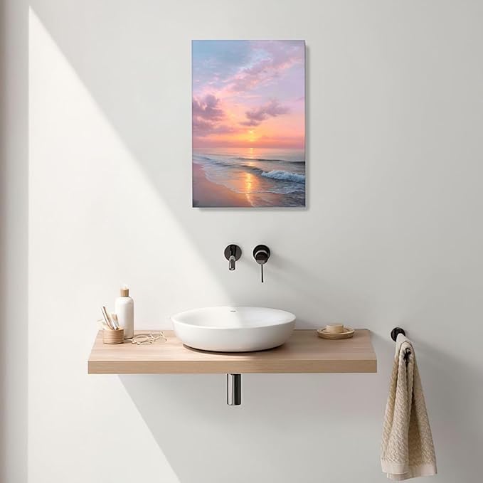 Beach Sunset Wall Art Ocean Coastal Scenery Wall Decor Seascape Picture Canvas Landscape Painting Print Framed Artwork Decorations for Living Room Office Bedroom Kitchen 16"x24"