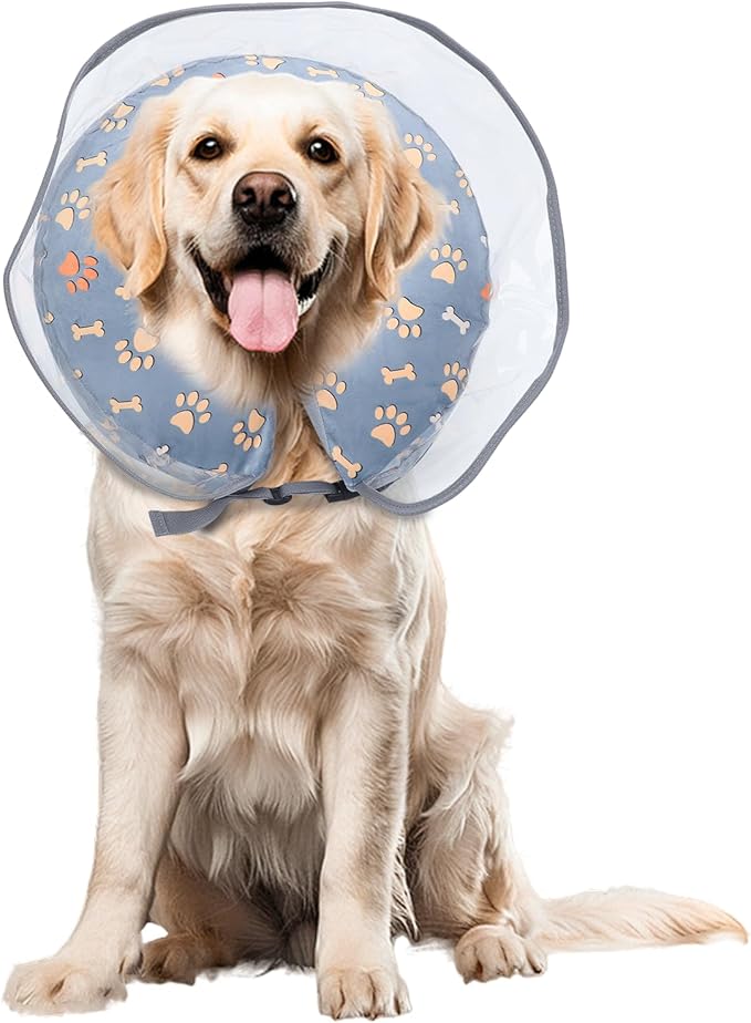 Inflatable Dog Cone Collar, Adjustable Size Soft PVC 2-in-1 Dog Donut Collar After Surgery with Detachable, Inflatable Collar for Small Medium Large Dogs and Cats (Grey, L)