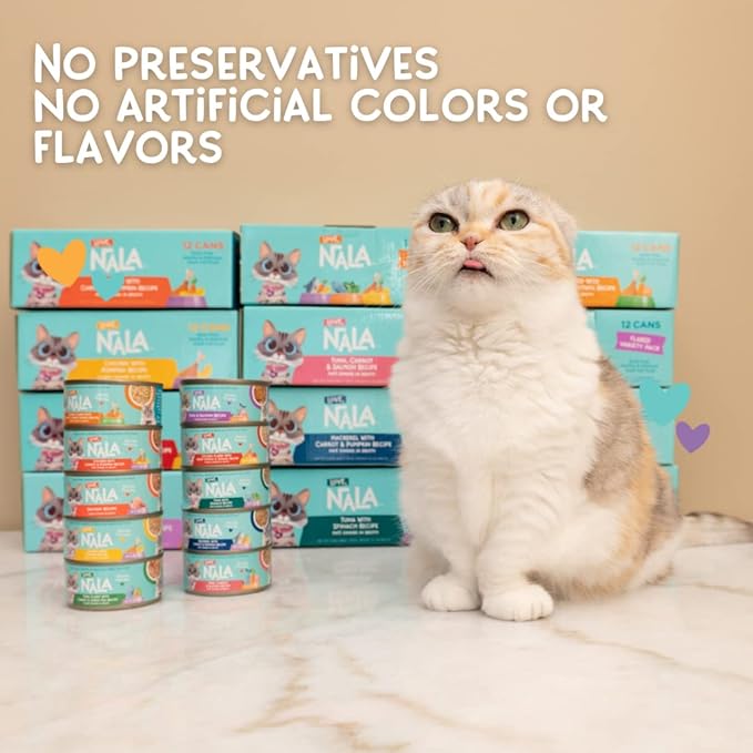 LOVE, NALA - Natural Adult Cat Wet Food - Pate Mackerel with Carrot & Pumpkin Recipe- Grain Free, Non-GMO, Lean Protein, Omega 3, Digestive Fiber Blend, Added Minerals & Vitamins - 12 Pack 2.4 lbs.