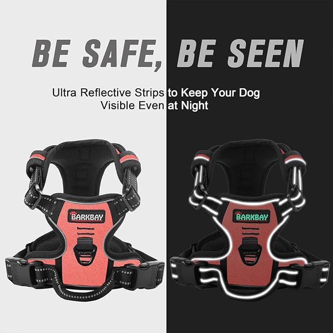 BARKBAY No Pull Dog Harness Front Clip Heavy Duty Reflective Easy Control Handle for Large Dog Walking(Light Pink,L)