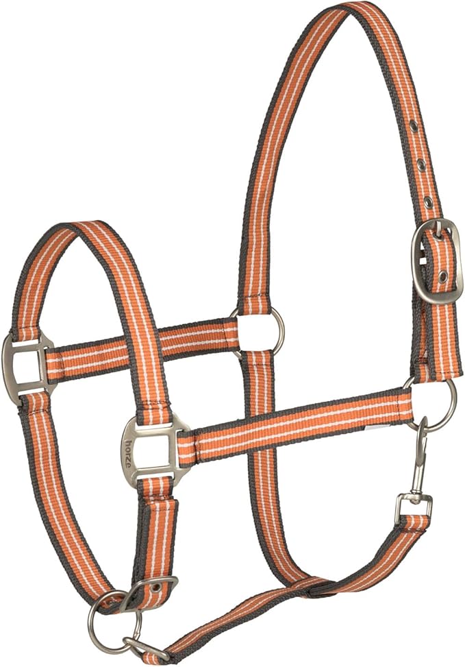 HORZE Adepto Adjustable Horse Halter | Soft, Durable Polyester - Coral Gold - Pony