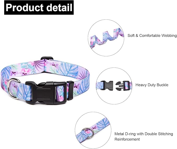 Mercano Adjustable Dog Collar - Special Design Patterns, Soft Nylon Comfortable Durable Pet Collar for Small Medium Large Dogs (L, Floral Purple)