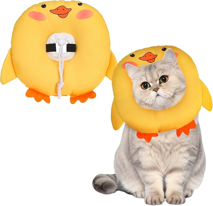 BINGPET Cat Cone Collar Soft,Waterproof Cat Recovery Collar to Stop Licking,Cute Donut Elizabethan e Collar for Cats Kittens Puppies Wound Healing After Surgery(Duck,Small)