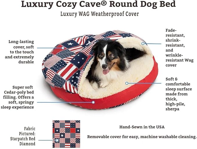Snoozer Luxury Cozy Cave Pet Bed, Wag Collection, Extra Large - Starpatch Red Diamond