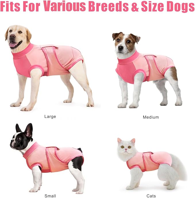 Idepet Dog Recovery Suit Female,Dogs Onesie Suit Surgery Male Breathable Pet Bodysuit for Spay Neuter E-Collar & Cone Alternative Surgical Suit Puppy Abdominal Anti Licking Wounds Shirt (Pink, XL)