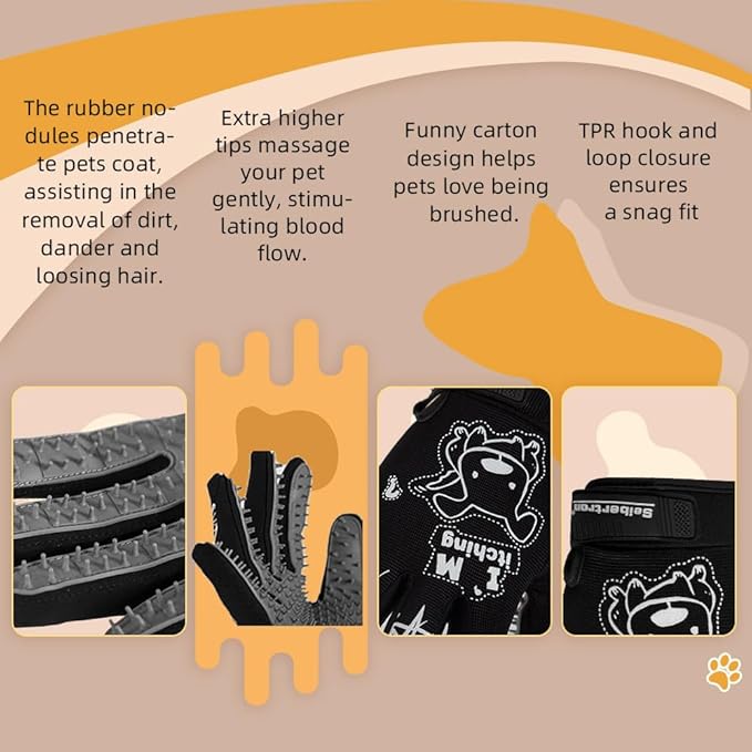 Seibertron Patented P.G.M.G-1 Pet Hair Remover/Deshedding Grooming Gloves Seven Sizes Fit All Works for Dogs, Horses, Cats and Other Animals Short Fur(1-Pair) Adult Black M