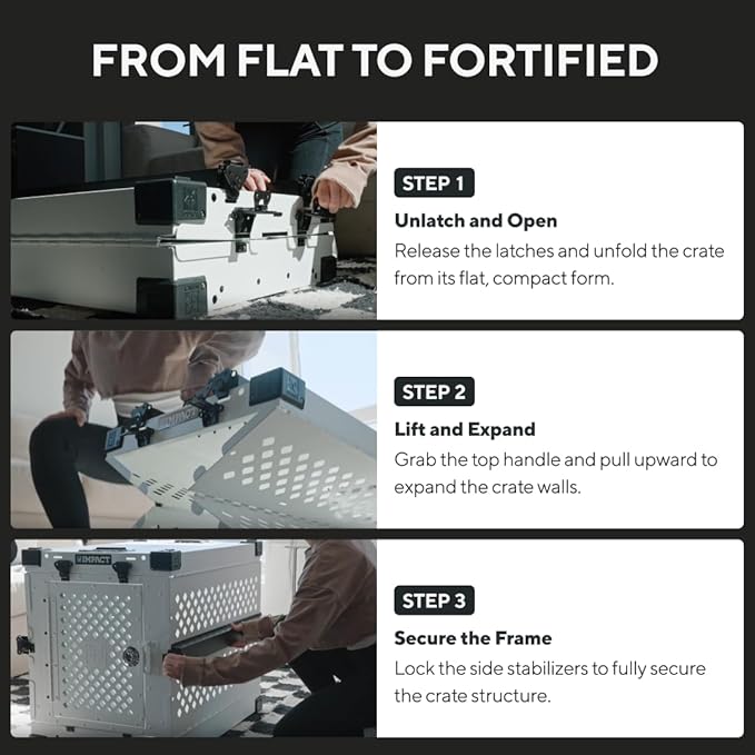 Impact Collapsible Dog Crate - Foldable Hard Crate for Extra Large Dogs - Heavy Duty Travel Kennel with Powder-Coated Aluminum - Quick Setup for Indoor & Outdoor (White, 40"+ (40.5" L x 27.5”W x 34" H