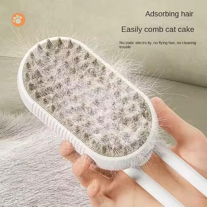 3-in-1 Steam Pet Brush for Cats & Dogs – Self-Cleaning Grooming Comb with Spray Mist, Massage & Shedding, Rechargeable USB, Anti-Static, Foldable Handle – White (WHITE)
