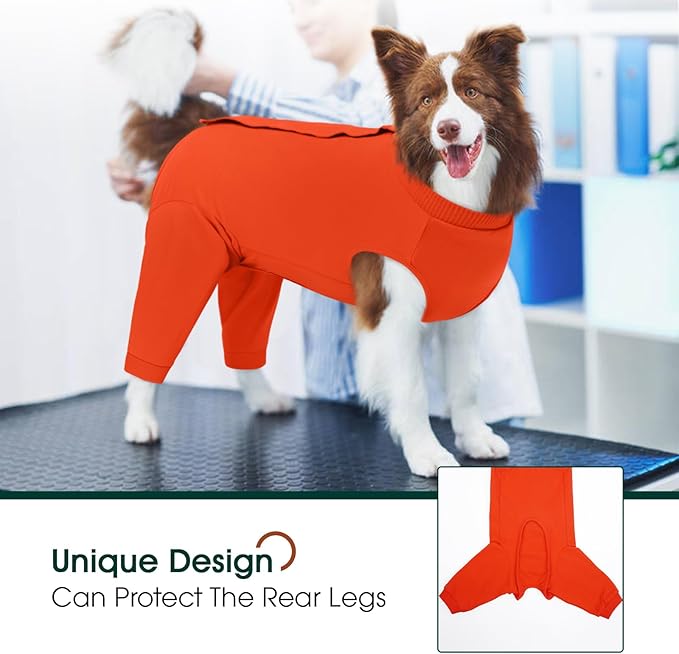 Kuoser Dog Recovery Suit for Rear Legs, Dog Surgical Suit with Pants Cover to Prevent Licking Wounds, Dog Onesie for Surgery Female Spay Male Neuter, Anti Licking Dog Recovery Leg Sleeve, Orange XL