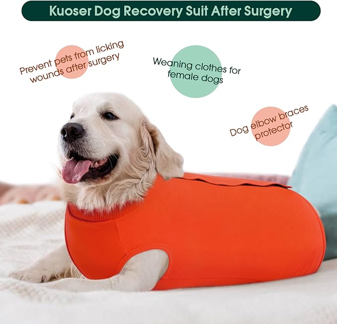 Kuoser Dog Recovery Suit for Rear Legs, Dog Surgical Suit with Pants Cover to Prevent Licking Wounds, Dog Onesie for Surgery Female Spay Male Neuter, Anti Licking Dog Recovery Leg Sleeve, Orange XL